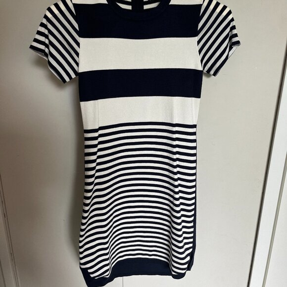 Karen Millen Knit mini-dress navy stripe size 2 - Picture 2 of 10